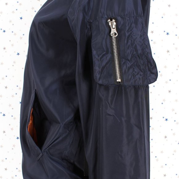 Navy Long Zip Up Bomber Jacket - Picture 6 of 10